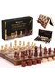 15 Inch Wooden Chess & Checkers Set, Magnetic Folding Chess Board with Storage, Portable Travel Board Game for Adults & Kids, Felt Interior, Wooden Chess Pieces, Family Strategy Game