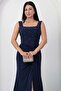 Square Neck Beaded Slit Dress Ecr5974 - 2