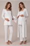 Women's Ecru Lace Long Sleeve Maternity Pajama Set with Dressing Gown for Easy Breastfeeding - 3