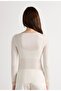 Women's Lace Detailed Cashmere Blend Ultra Light Blouse - Ecru - 4