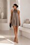 Turtleneck Back Cutout Detailed Satin Women's Mini Dress 52125051