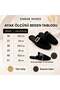 Marigold Women's Stoned Buckle Black Velvet Look Closed Toe Flat Sole Mule Slippers - 5