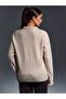 Women's Beige Crew Neck Oversized Knitwear Sweater with Scarf - 5