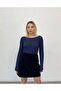 Velvet Zippered High Waist Mini Skirt - Navy Blue - 2