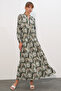 Women's Patterned Long Hijab Dress 1155 - E.Khaki - 2