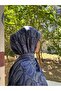 Hijab Cotton Soft Textured New Big Loop Pattern Jacquard Shawl Navy Blue