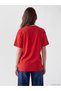 Two Mt Shop Quality Lcw Modest Red Combed Cotton Embroidered Loose & Baggy Short Sleeve Women's T-Shirt - 4