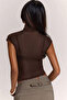 High Collar Transparent Lycra Tulle Blouse - 4