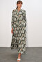 Women's Patterned Long Hijab Dress 1155 - E.Khaki - 3