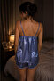 2-Piece Elegant Blue Satin Nightgown and Shorts Set with Lace Detail - Size 38 - 4