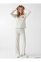 Lcw Young Beige V-Neck Embroidered Women's Pajama Set