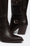 Women's Western Cowboy Suede Look Boots with Pointed Toe, Pocket, Buckle and Thick Heel - 5