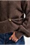 Women's Brown W6-16 Oversize Accessory Detailed Design Knitwear Sweater - 3