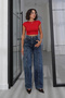 Women's High Waist Wide Leg Denim Pants Blue - 3