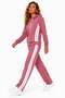 Women's Cotton Hooded Stripe Detailed Zippered Tracksuit Set Dusty Rose-8525 - 2