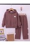 Girl's Winter 3-Strand Knitted, Zippered Cardigan, 5-6-7-8-9-10-11-12-13 Years Old, Top and Bottom Tracksuit Set - 2