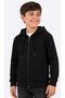 Girls' / Boys' Plain Black Color Cardigan Hooded Kangaroo Pocket Zipper Closure School Cardigan - 4