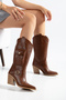 Women's Western Cowboy Suede Look Boots with Pointed Toe, Pocket, Buckle and Thick Heel