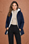 Women's Navy Blue Fur-Lined Water and Wind Resistant Hooded Winter Coat & Jacket - 2