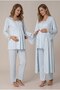 Women's Blue Lace Long Sleeve Maternity Pajama Set with Dressing Gown for Easy Breastfeeding - 3