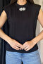 Collar-Stoned, Shoulder-Padded Sleeveless Blouse - 3