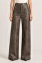 Khaki Gradient Effect Faux Leather Wide Leg Trousers
