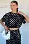 Women's Crew Neck Polka Dot Bat Sleeve Blouse