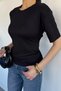Women's Crew Neck Blouse with Waist Tie Detail - 3