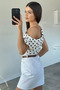 Women's Pleated Waist and Shoulder Degaje Collar Polka Dot Blouse - 5