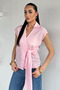 Women's Double Breasted Collar Tie Blouse - 2
