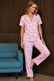 Loose Fit V-Neck Knitted Pink Pajama Set - 5