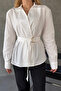 Women's Belted Double Breasted Collared Long Sleeve Stylish Shirt Blouse - 6