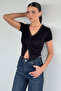 Women's V-Neck Lace Detailed Lycra Blouse