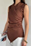 Women's Double-Breasted Collar Drape Detailed Asymmetrical Blouse - 3