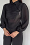 Women's Degaje Collar Brooch Detailed Blouse - 3