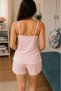 Pink Lace Detailed Cotton Double Shorts Pajama Set - Comfortable and Stylish Home Wear Size 38 - 3