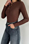 Women's Gold Snap Fastener Self-Line Patterned Blouse - 2