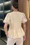 Women's Front Tie Detailed Ruffled Sleeve Elastic Blouse - 3