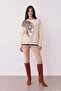 Flock Detailed Sweatshirt Beige
