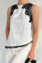 Women's Lace Detailed Polka Dot Zero Sleeve Satin Blouse - 3