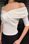 Madonna Collar Draped Women's Crop Blouse - 3