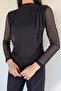 Women's High Neck Stone Embellished Tulle Blouse - 3
