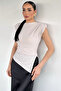 Women's Shoulder Padded Draped Asymmetrical Cut Blouse