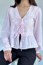 Women's Front Tie Detailed Scalloped Blouse - 2