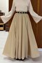Beige Ceinture Belted Linen Skirt - 8