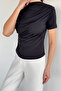 Women's Shoulder and Waist Draped Short Sleeve Blouse - 3