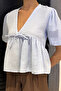 Women's V-Neck Muslin Fabric Blouse - 2