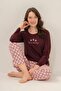 Women's Long Sleeve Plum Patterned Modal Pajama Set (with Socks as a Gift) - 7