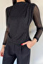 Women's High Neck Stone Embellished Tulle Blouse - 2