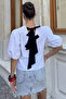 Women's Back Tie Detailed Blouse with Elastic Sleeves - 4